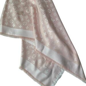 Wool/silk LV monogram pink white scarf shawl